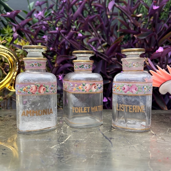 VTG Ammonia, Listerine, and Toilet Water Floral Vanity Bottles - Picture 12 of 12
